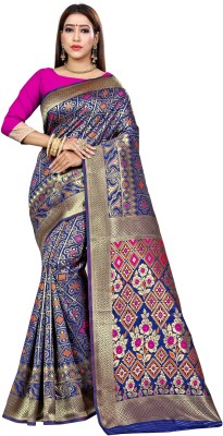 Kuki Fashion Embellished Banarasi Art Silk Saree(Dark Blue)