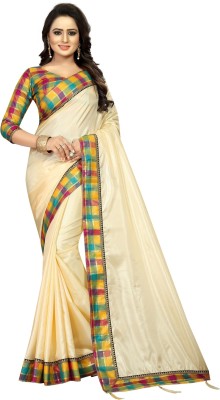 Online Bazaar Solid/Plain Bollywood Cotton Silk Saree(Beige)