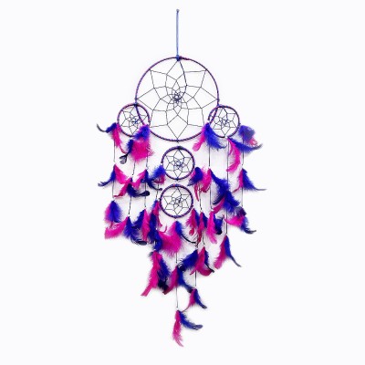 BS AMOR Dream catcher, wall hanging, home decor, Handmade Dream Catcher For Bed room,balcony,garden,Pink & Blue Feathers iron windchime ( 75cm) Decorative Showpiece  -  4 cm(Feather, Pink, Blue)