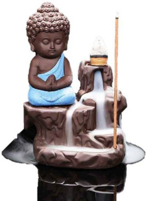 LAYING STYLE Meditating Monk Buddha Smoke Backflow Cone Decorative Showpiece  -  12 cm(Polyresin, Multicolor)