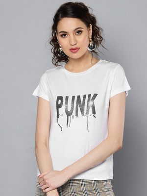 STREET9 Printed Women Round Neck White T-Shirt