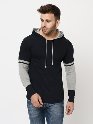 Kay Dee Colorblock Men Hooded Neck Dark Blue, Grey T-Shirt