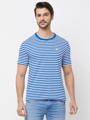 GenM Striped Men Round Neck White, Blue T-Shirt