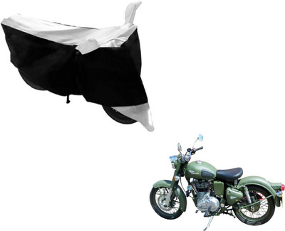MOCKHE Two Wheeler Cover for Royal Enfield(Battle, Black, Silver)