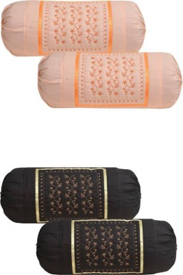 MAHALUXMI COLLECTION Embroidered Bolsters Cover(Pack of 4, 40 cm*80 cm, Orange, Brown)