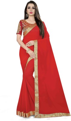 Sonu Creation Solid/Plain Bollywood Georgette Saree(Red)