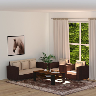 Bharat Lifestyle Tulip Fabric 3 + 1 + 1 brown Coffee Table & Cream Brown Sofa Set(Delivery condition - Knock Down) Bharat Lifestyle Tulip Fabric 3 + 1 + 1 brown Coffee Table & Cream Brown Sofa Set(Delivery condition - Knock Down)