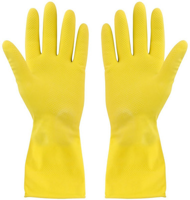 SOWESO Yellow Cleaning Gloves Reusable Household Cleaning Dishwashing Kitchen Glove, Long Sleeve Thick Latex Working, Painting, Gardening Medical Multi Use Gloves, Pet Care Wet and Dry Disposable Glove Set(Free Size Pack of 5)