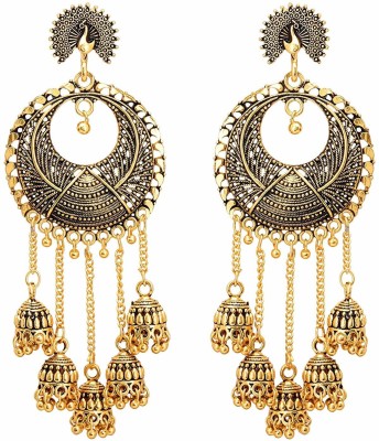 Aadiyatri Aadiyatri Peacock Inspired Gold Plated Partywear Bridal Festive Dazzle Jhumki Earrings for women & Girls Brass Jhumki Earring