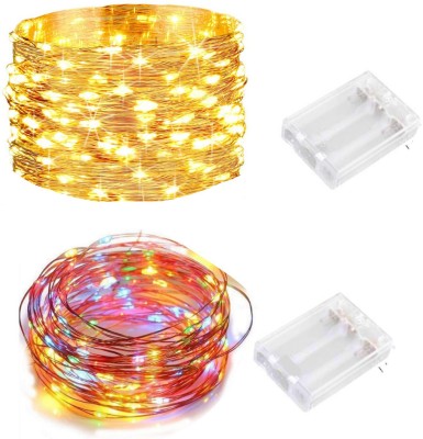 MANSAA® 50 LEDs 4.98 m Gold, Yellow, Red, Green, Blue Steady String Rice Lights(Pack of 2)