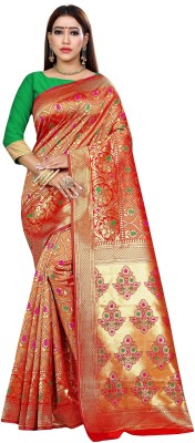 Kuki Embellished Banarasi Art Silk Saree(Red)
