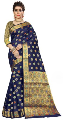 Kuki Fashion Embellished Banarasi Art Silk Saree(Dark Blue)