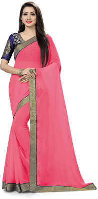 Sonu Creation Solid/Plain Bollywood Georgette Saree(Pink)