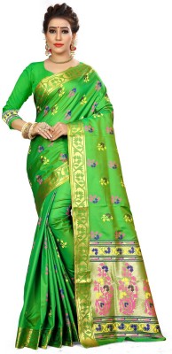 Kuki Fashion Printed Banarasi Art Silk Saree(Green)