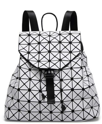 MasterShoe.Co Geometric Backpack Lingge Laser Backpacks Women Fashion Shoulder Bags Travel College Rucksack ( White ) 10 L Backpack(White)