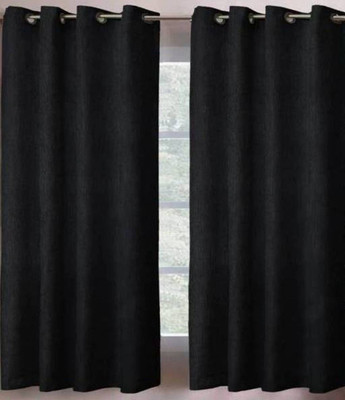 Styletex 151 cm (5 ft) Window Polyester Semi Transparent Curtain (Pack Of 2)(Black, Plain)