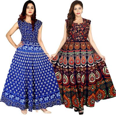 Madanam Women Maxi Multicolor Full Length Dress