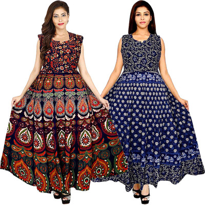 Madanam Women Maxi Multicolor Full Length Dress