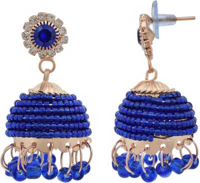 MissMister Gold Plated Brass Blue beaded,Stylish New Design Fashion Jhumki Women earrings daily wear  Cubic Zirconia Brass Jhumki Earring