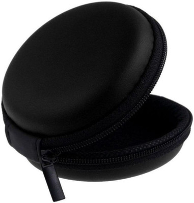 Suroskie Leather Zipper Headphone Pouch For Universal(Black)