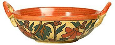 caffeine Ceramic Handmade Orange Flora Kadhai 14 cm diameter 0.35 L capacity(Ceramic)