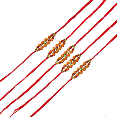 Bhavya Sale Designer NR10 Mauli Thread Rakhi  Set(Rakhi Set of 5 (Rudraksh Style))
