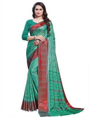 Ratnavati Geometric Print Bollywood Silk Blend, Art Silk Saree(Green)