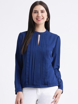 akaayu Casual Regular Sleeve Solid Women Blue Top