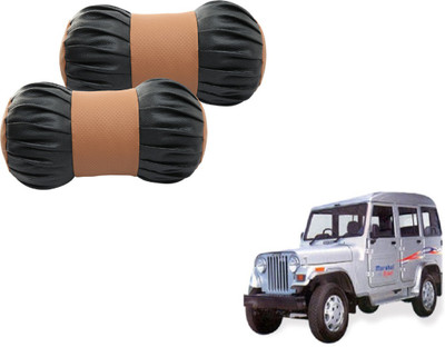 MOCKHE Black, Brown Cotton, Leatherite Car Pillow Cushion for Mahindra(Round, Pack of 2)