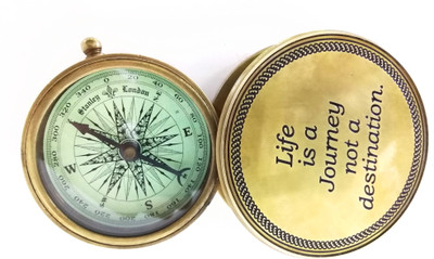 V A Antiques Antiques Life is a Journey (Sliding Type Cover) Pocket Compass With Wooden Box Compass(Gold)