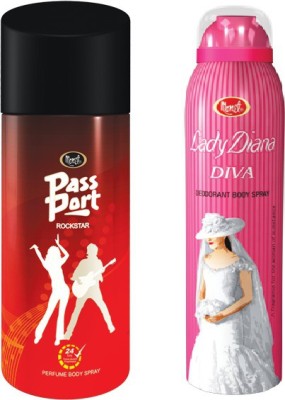 MONET Lady Diva & Passport Rockstar Deodorant Spray  -  For Men & Women(300 ml, Pack of 2)