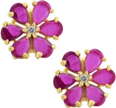 MissMister Gold plated Brass, Flower shape Faux Burma Ruby Cubic Zirconia Brass Stud Earring