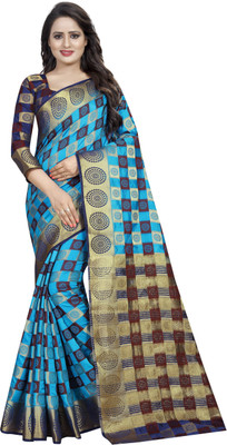 Perfect Wear Embellished Patola Cotton Silk Saree(Blue)