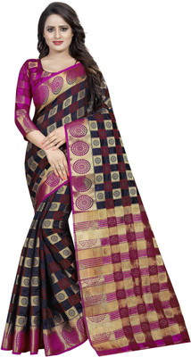 Perfect Wear Embellished Patola Cotton Silk Saree(Dark Blue)