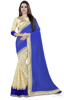 Sonu Creation Self Design Bollywood Georgette, Net Saree(Blue)