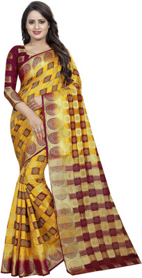 Perfect Wear Embellished Patola Cotton Silk Saree(Yellow)