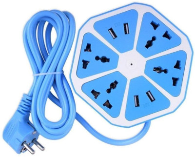 ACBSP Global Hexagon Socket Extension Board with 4 USB, 4 Plug Charging Ports Adapter 8  Socket Extension Boards(Blue, 1.7 m, With USB Port)