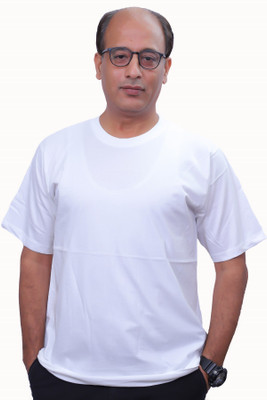 NITYANAND CREATIONS Solid Men Round Neck White T-Shirt