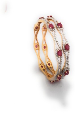 Preet Art Jewellery Brass, Crystal Diamond, Ruby Rhodium, Gold-plated Bangle Set(Pack of 2)