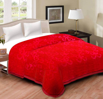 GKM Floral Single Mink Blanket for  Heavy Winter(Polyester, Red)