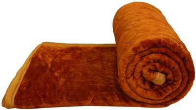 GKM Self Design Single Mink Blanket for  Heavy Winter(Polyester, Gold)