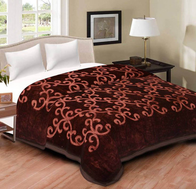 YOUNGMAN Floral Double Mink Blanket(Polyester, Brown)