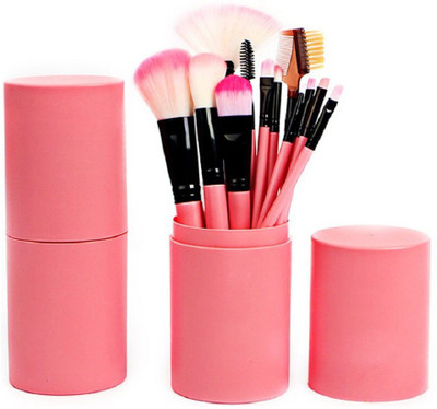 JOTKAPARKASH Professional Series Makeup Brush Set With Storage Barrel - Pink(Pack of 12)
