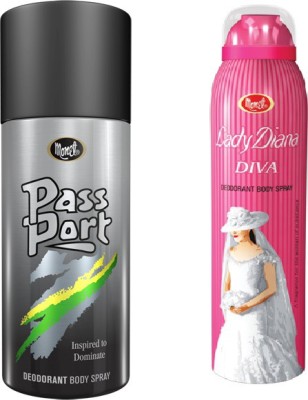 MONET Passport Black & Lady Diva Body Spray  -  For Men & Women(300 ml, Pack of 2)