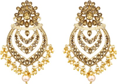 AMAAL Traditional Pearl Wedding Jewellery Gold Bridal Jhumki Party Wear Stylish Moti Kundan Earrings For women Girls Cubic Zirconia, Pearl Copper, Brass Earring Set, Chandbali Earring