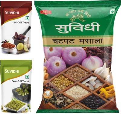 Suvidhi Chatpat Masala 200gm 3, Red Chilli Thecha 100gm 3, Green Chilli Thecha 100gm 3 (Pack of 9) in All 1.2 Kg(3 x 0.4 kg)