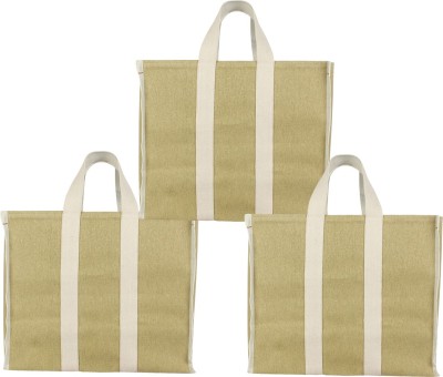 DOUBLE R BAGS Double R Big Eco Cotton Canvas Shopping Bags for Carry Milk Grocery fruits Vegetable with Reinforced Handles jhola Bag - Kitchen Essential (17x8.5x14-inches) (Pack of 3) ( BEIGE ) Pack of 3 Grocery Bags(Beige)
