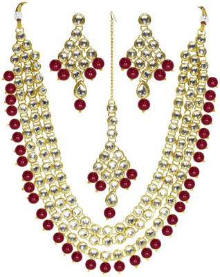 Chrishan Alloy Gold-plated White, Maroon Jewellery Set(Pack of 1)