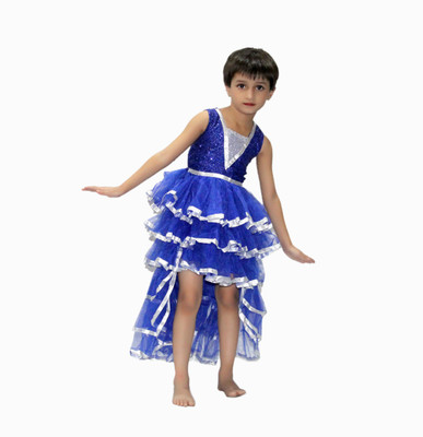 KAKU FANCY DRESSES Latin Dance Dress For Girls, Latin Salsa Costume - Blue, 3-4 Years Kids Costume Wear