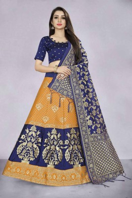 Divastri Embellished Semi Stitched Lehenga Choli(Dark Blue, Red, Gold)